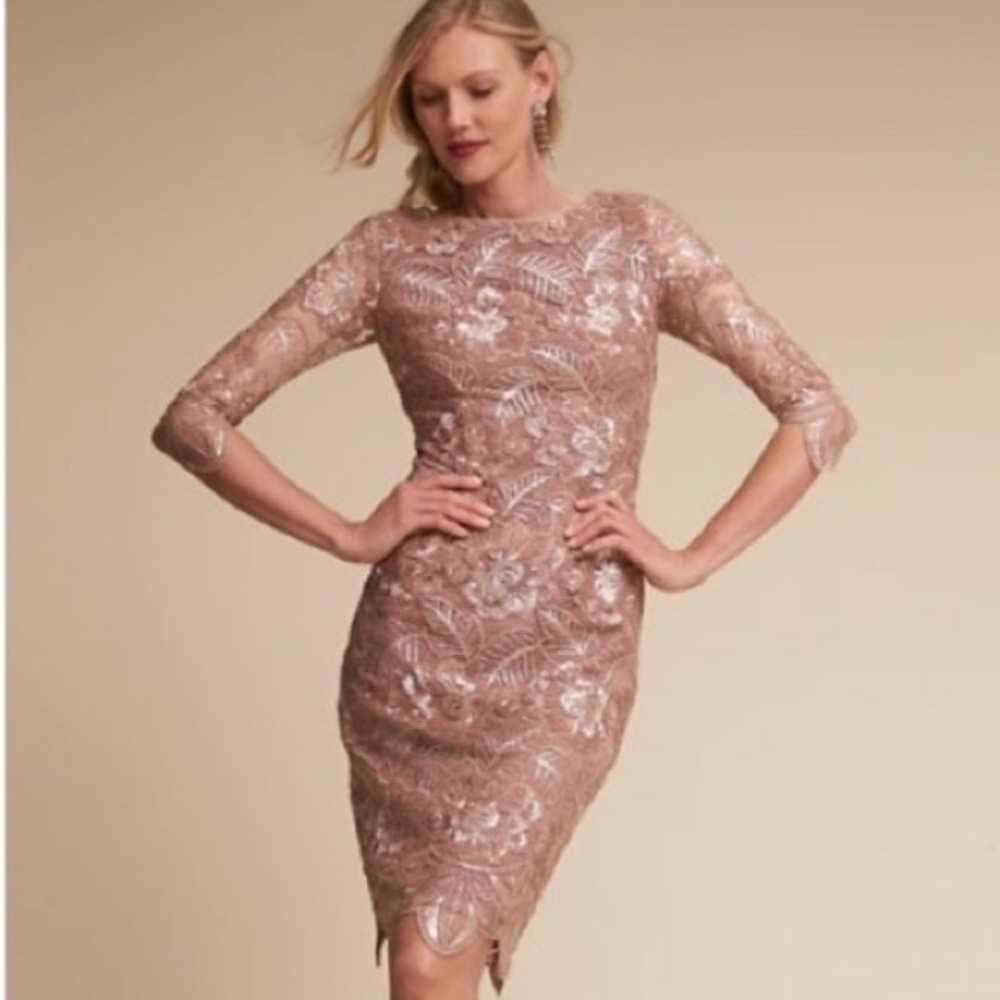 NEW BHLDN Mackenzie Metallic Floral Sequin Formal Midi Dress Pink sz 16